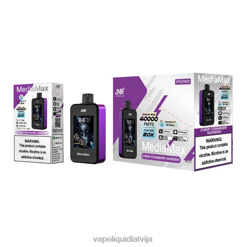 Vape Šķidrumi - ķiršu zemeņu avenes JNR MediaMax 40k pufs 6P84414